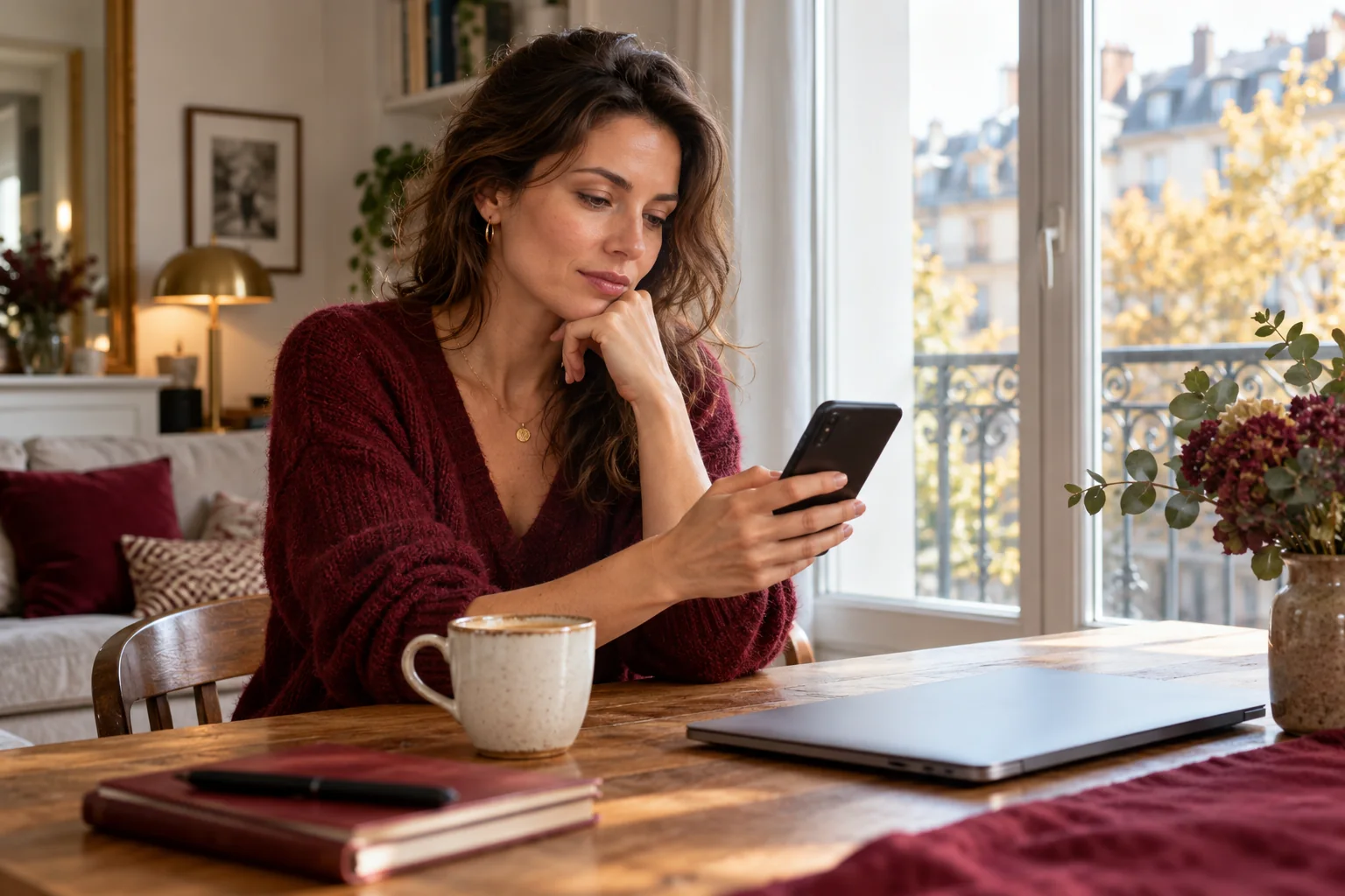 Illustration d’une femme adulte consultant un site de rencontre sur son téléphone