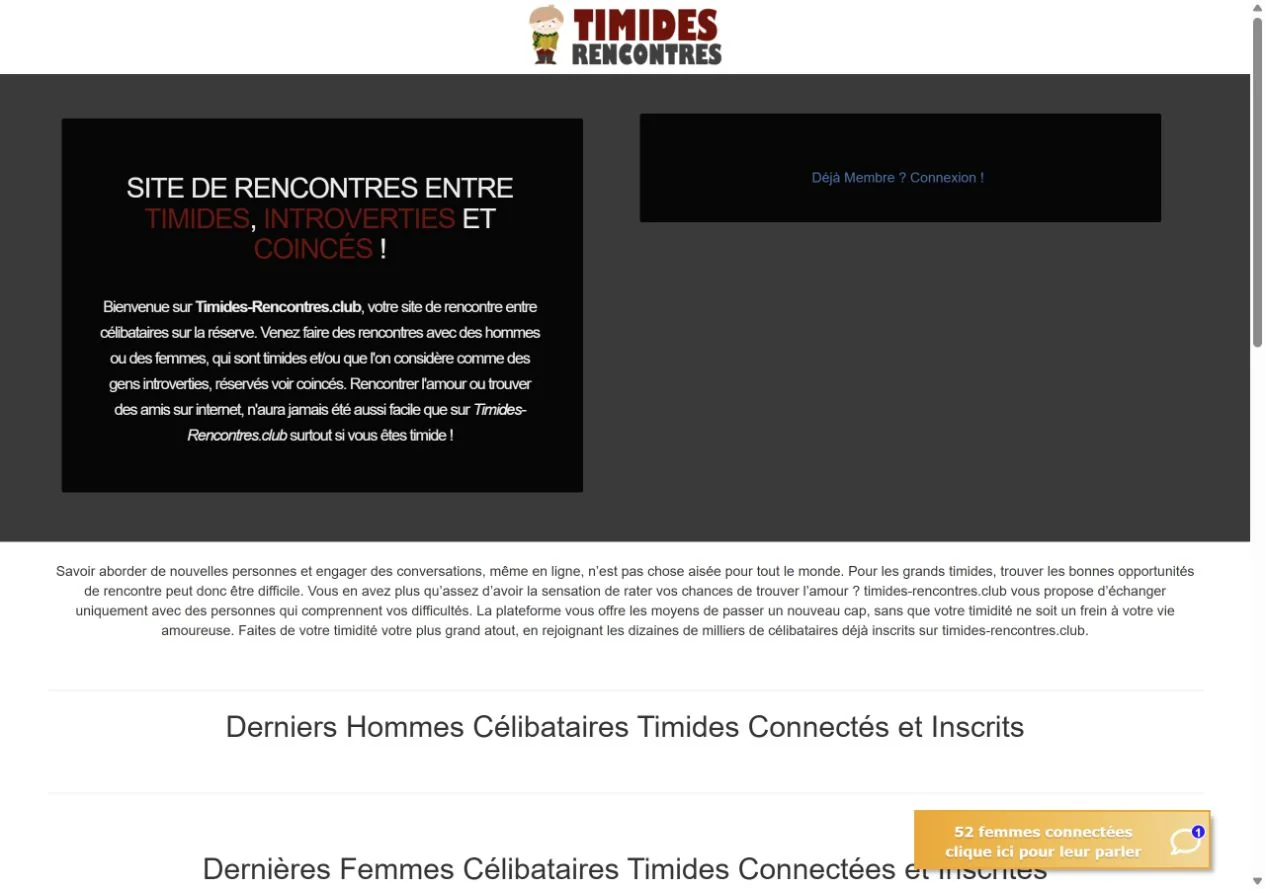 Aperçu de la page d’accueil de timides-rencontres.club